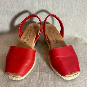 THE SPANISH SANDAL Sz 38 Leather Espadrilles Wedges Peep Toe Avarca Sandals